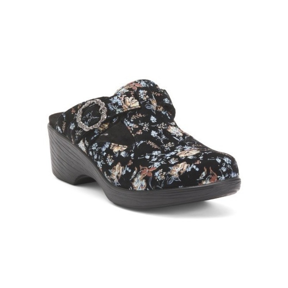 ALEGRIA Women's Leather Selina Comfort Clogs Black Floral Sz 36 NIB!